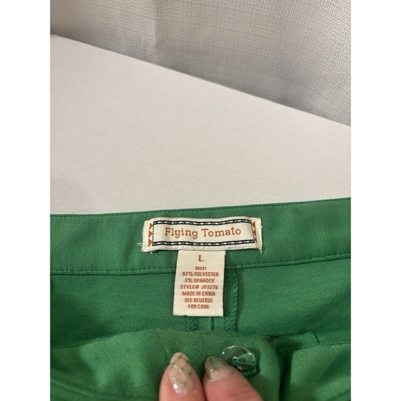 Flying Tomato Wide Leg Green Pants Women Size Large Green Retro Stretch Fit Soft - Picture 2 of 5